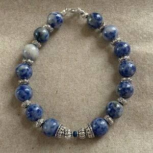 Genuine 10mm Sodalite and Silver Tone Accents Bracelet 7.5 Inches